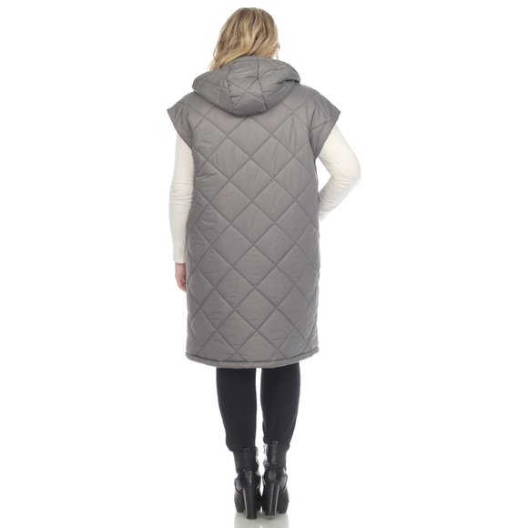 Plus Size Diamond Quilted Hooded Puffer Vest - Picture 3 of 5